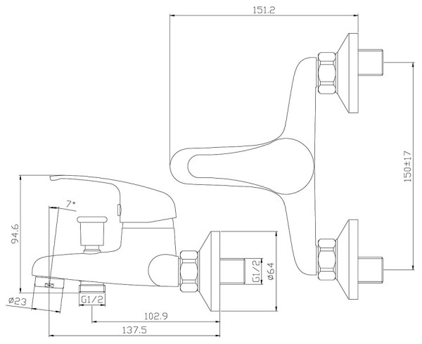 Y35-31 Смеситель одноручный (35 мм) для ванны с коротким изливом, хром. Фото 2