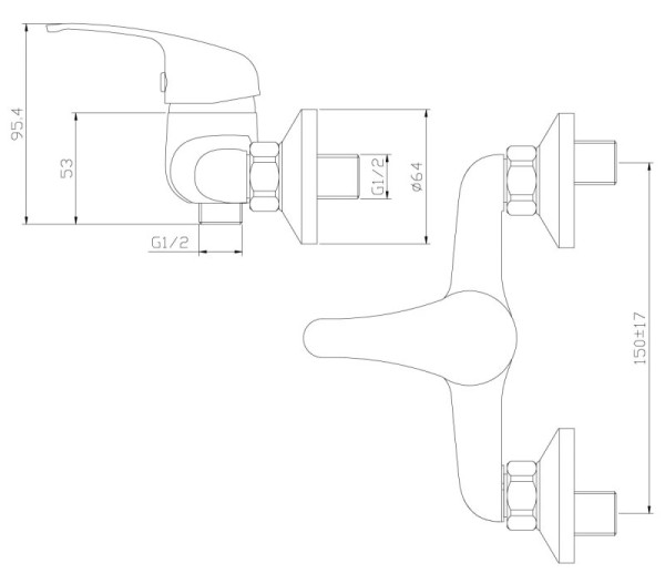 Y35-41 Смеситель одноручный (35 мм) для душа, хром. Фото 2