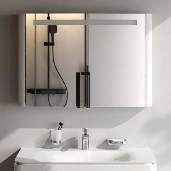 Зеркальный шкаф с подсветкой 100 см, белый глянец. Фото 2