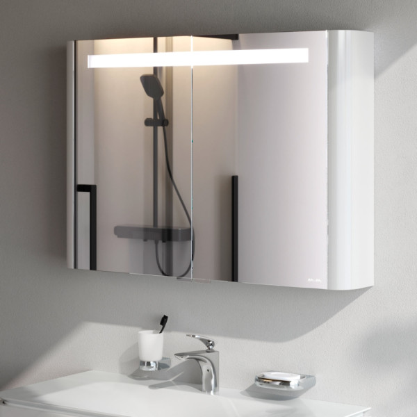 Зеркальный шкаф с подсветкой 100 см, белый глянец. Фото 3