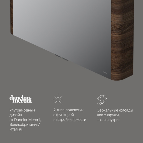 Зеркальный шкаф с подсветкой 100 см, орех. Фото 6