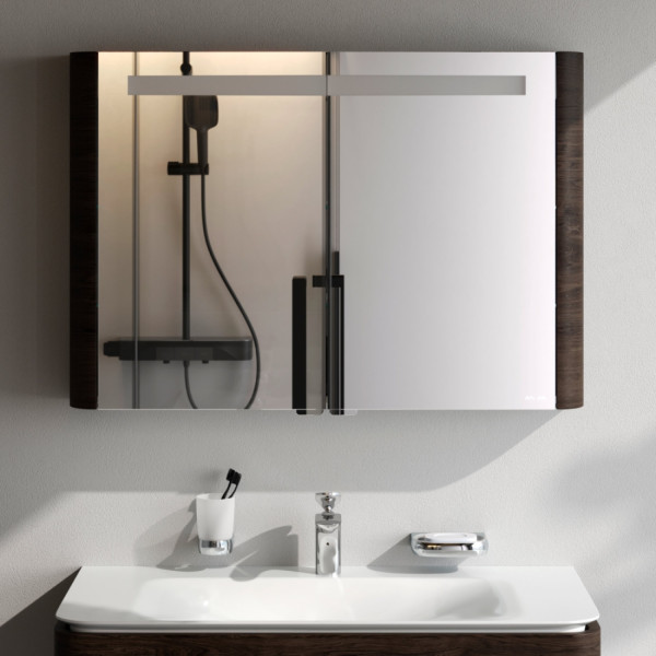 Зеркальный шкаф с подсветкой 100 см, табачный дуб. Фото 2