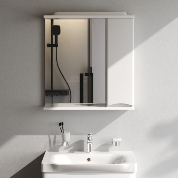 Зеркальный шкаф с подсветкой 65 см, правый, белый глянец. Фото 2