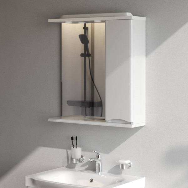 Зеркальный шкаф с подсветкой 65 см, правый, белый глянец. Фото 3