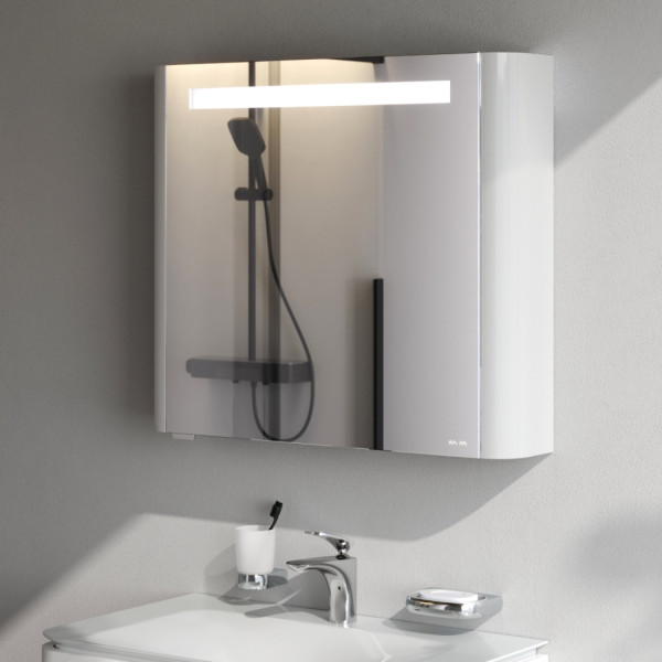 Зеркальный шкаф с подсветкой 80 см, левый, белый глянец. Фото 3