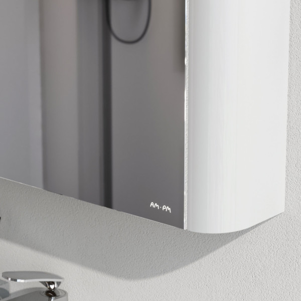 Зеркальный шкаф с подсветкой 80 см, левый, белый глянец. Фото 4