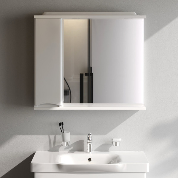 Зеркальный шкаф с подсветкой 80 см, левый, белый. Фото 2