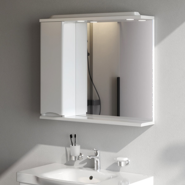 Зеркальный шкаф с подсветкой 80 см, левый, белый. Фото 3