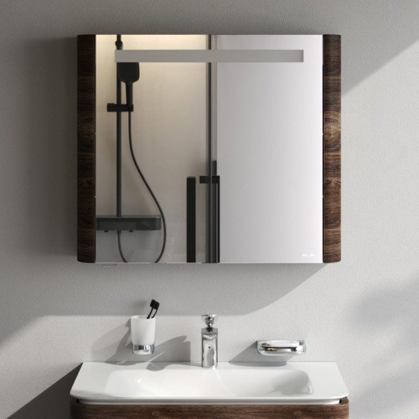 Зеркальный шкаф с подсветкой 80 см, левый, орех. Фото 2