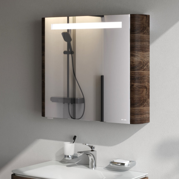 Зеркальный шкаф с подсветкой 80 см, левый, орех. Фото 3