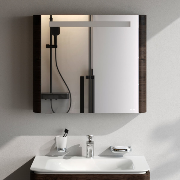 Зеркальный шкаф с подсветкой 80 см, левый, табачный дуб. Фото 2