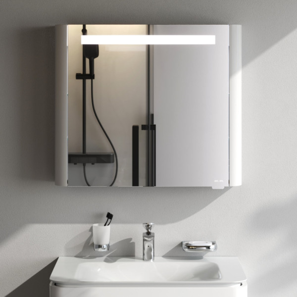 Зеркальный шкаф с подсветкой 80 см, правый, белый глянец. Фото 1