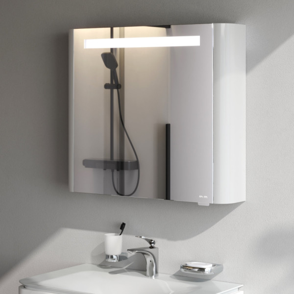 Зеркальный шкаф с подсветкой 80 см, правый, белый глянец. Фото 3