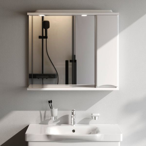 Зеркальный шкаф с подсветкой 80 см, правый, белый. Фото 1