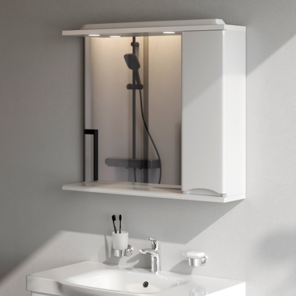 Зеркальный шкаф с подсветкой 80 см, правый, белый. Фото 3