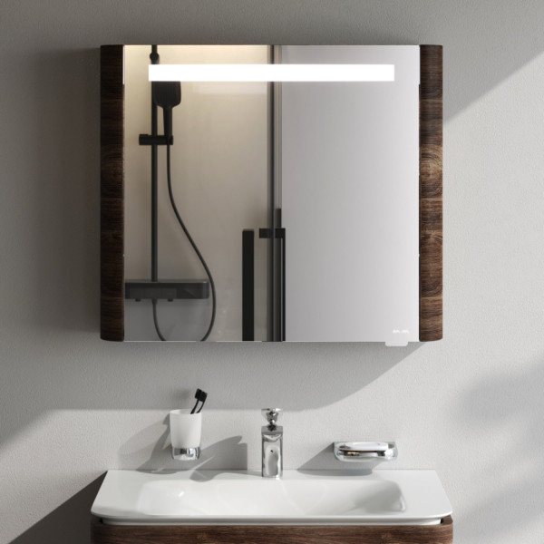 Зеркальный шкаф с подсветкой 80 см, правый, орех. Фото 1