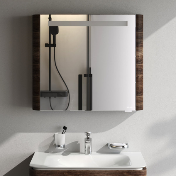 Зеркальный шкаф с подсветкой 80 см, правый, орех. Фото 2