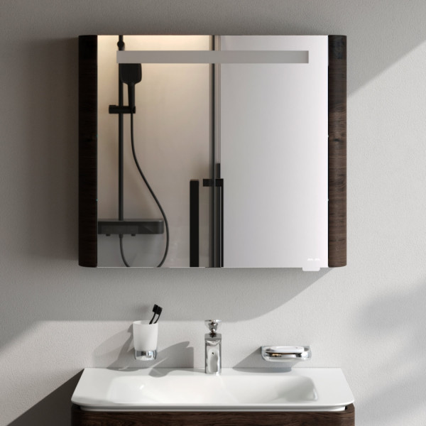 Зеркальный шкаф с подсветкой 80 см, правый, табачный дуб. Фото 2