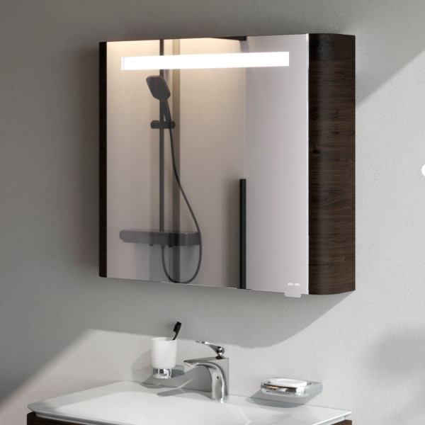 Зеркальный шкаф с подсветкой 80 см, правый, табачный дуб. Фото 3