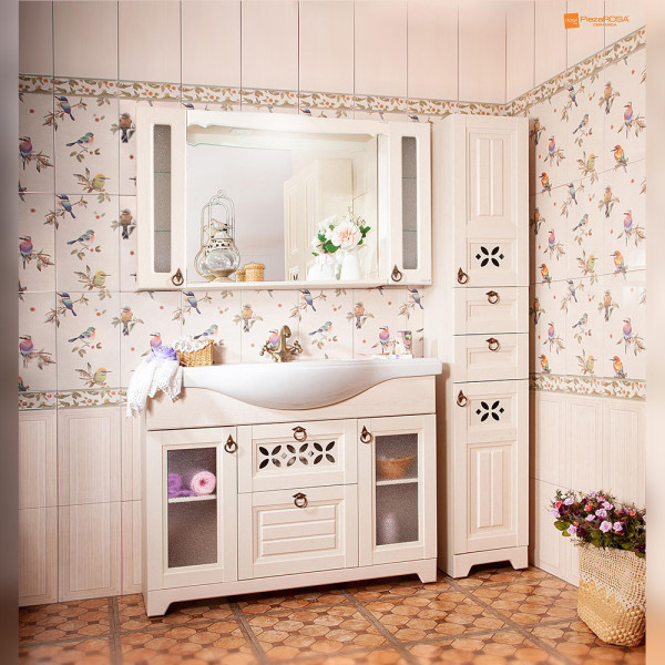 Зеркало с двумя шкафчиками Бриклаер КАНТРИ 125SS, бежевый дуб прованс. Фото 4