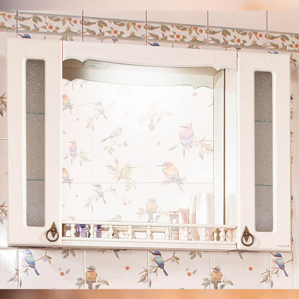 Зеркало с двумя шкафчиками и балюстрадой Бриклаер КАНТРИ 105SSB, бежевый дуб прованс. Фото 1