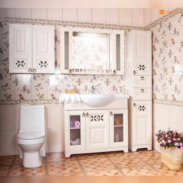 Зеркало с двумя шкафчиками и балюстрадой Бриклаер КАНТРИ 105SSB, бежевый дуб прованс. Фото 5