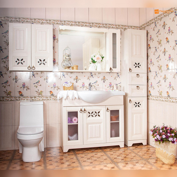 Зеркало со шкафчиком Бриклаер КАНТРИ 105S, бежевый дуб прованс. Фото 4