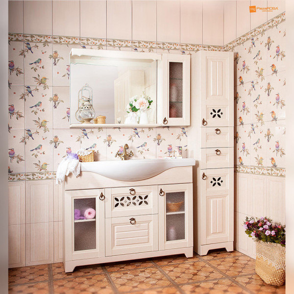 Зеркало со шкафчиком Бриклаер КАНТРИ 115S, бежевый дуб прованс. Фото 4