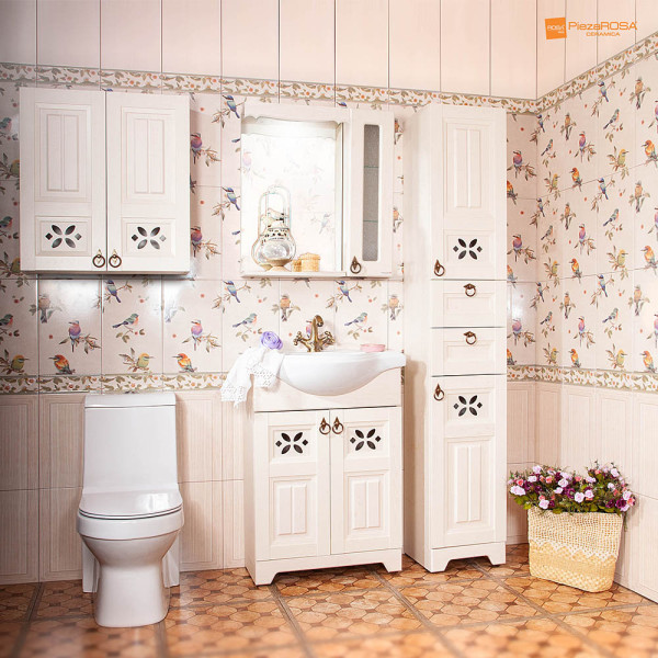 Зеркало со шкафчиком Бриклаер КАНТРИ 65S, бежевый дуб прованс. Фото 4