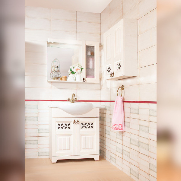 Зеркало со шкафчиком Бриклаер КАНТРИ 75S, бежевый дуб прованс. Фото 4