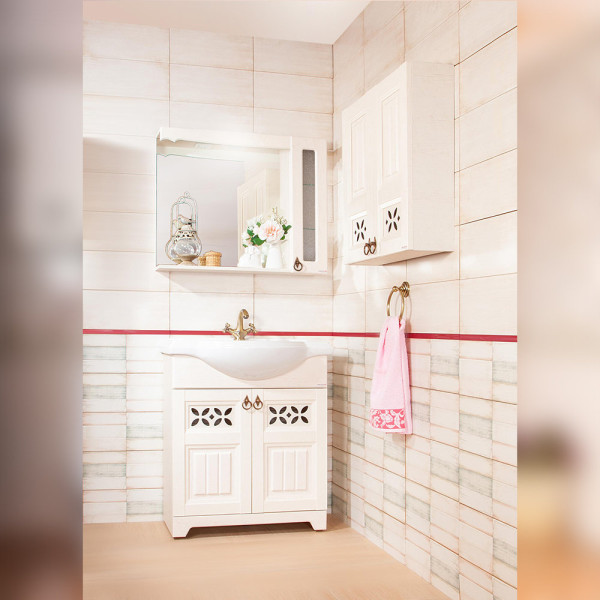 Зеркало со шкафчиком Бриклаер КАНТРИ 85S, бежевый дуб прованс. Фото 4