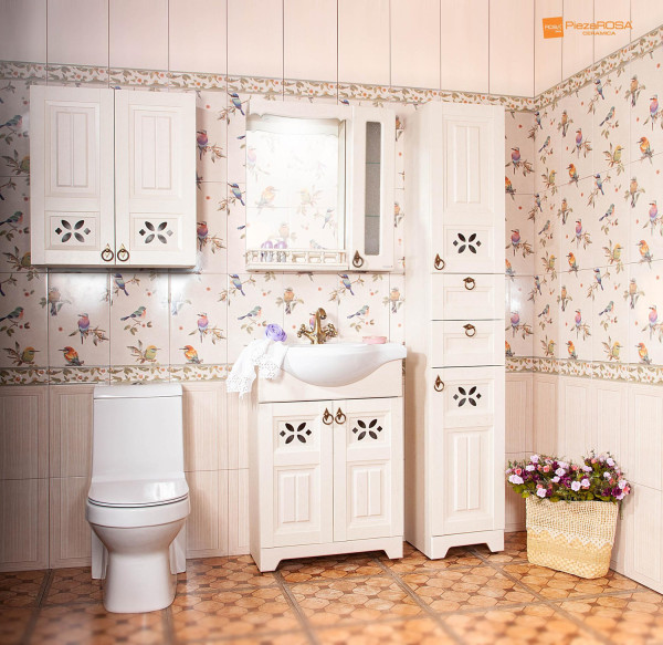 Зеркало со шкафчиком и балюстрадой Бриклаер КАНТРИ 65SB, бежевый дуб прованс. Фото 5