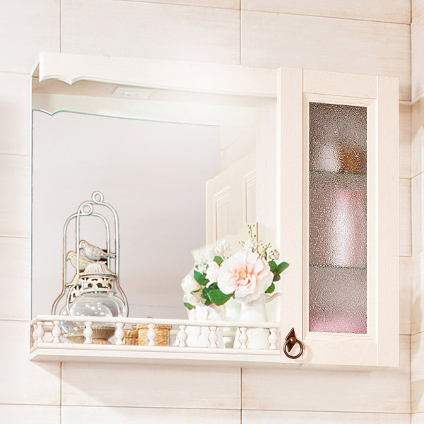 Зеркало со шкафчиком и балюстрадой Бриклаер КАНТРИ 75SB, бежевый дуб прованс. Фото 1