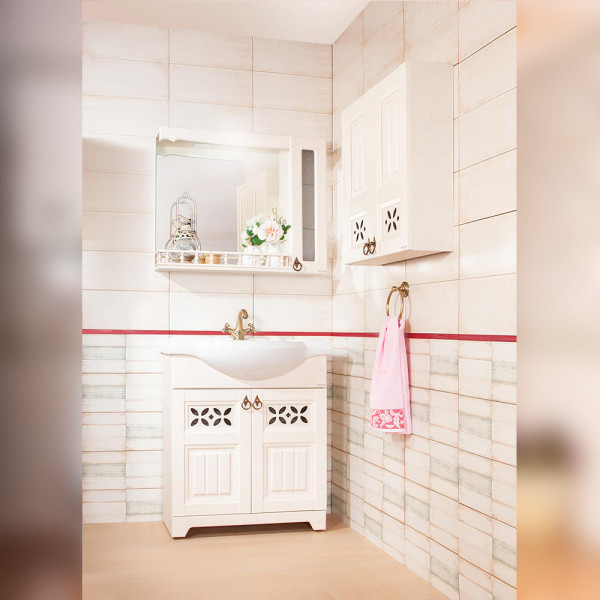 Зеркало со шкафчиком и балюстрадой Бриклаер КАНТРИ 85SB, бежевый дуб прованс. Фото 5