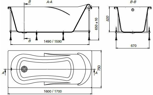 ZRU9302870 ванна прямоугольная UNO, акрил.,/170х75/(белый). Фото 1